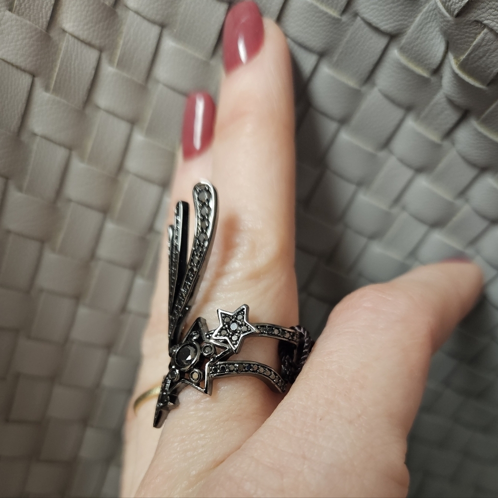 NWT Henri Bendel Starlight Ring - Crystal Hematite | Adjustable Size - Picture 7 of 13